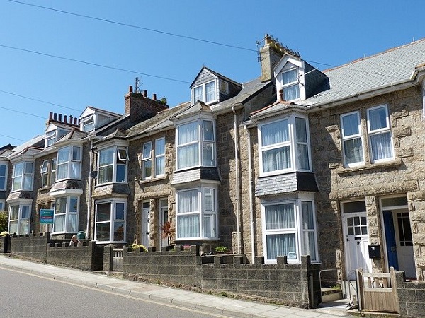 Terraced houses lining its street