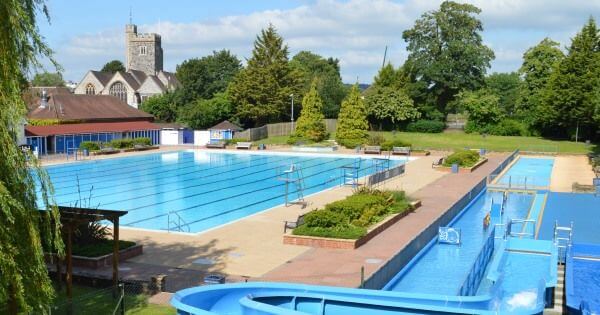 Olympic size pool and slides