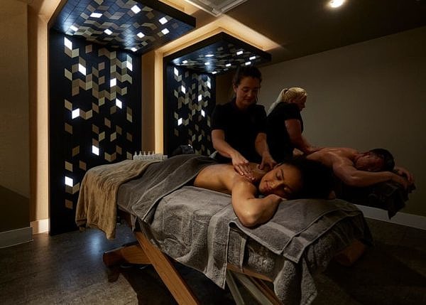 Mood lit massage room at the spa