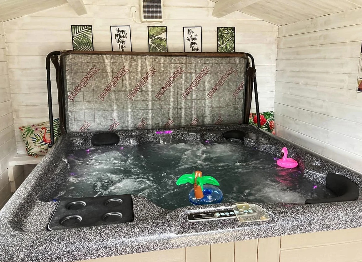 The covered private hot tubs at Drummohr Lodges mean you can make a splash no matter what the weather chucks at you