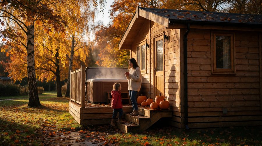 Wrap up warm and the hot tub is at its best on an autumn lodge break
